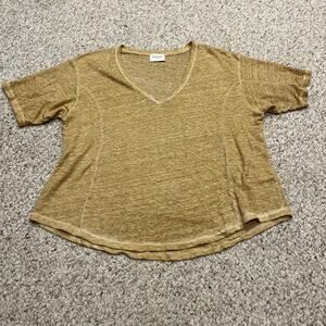 Wrap London V-Neck Short Sleeve Tee Sz 12 Linen Tan Basic Neutral Coastal